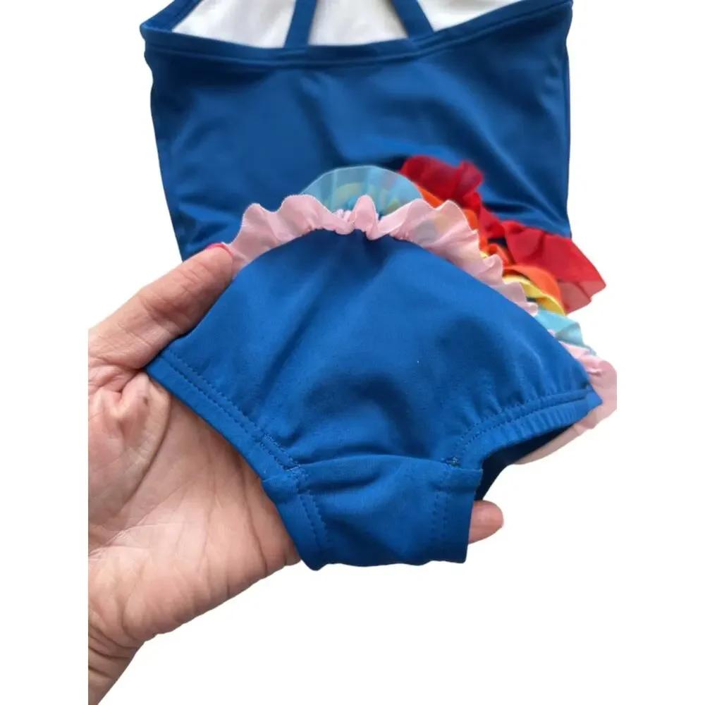 Hanna Andersson Rainbow Ruffle Swimsuit Size 2T